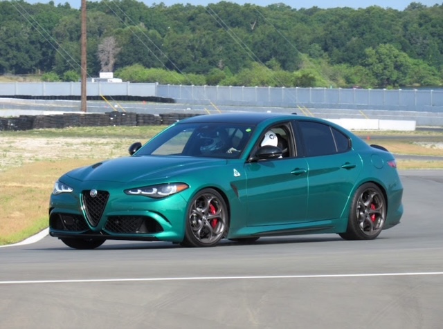 Green Alfa Romeo Giulia Quadrifoglio on track at Sebring